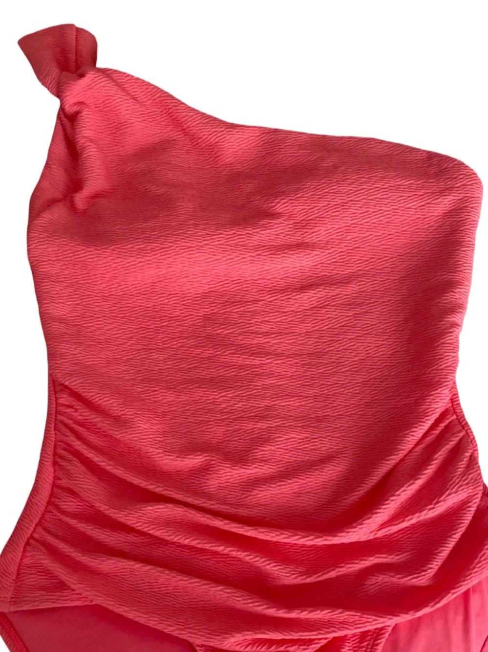 Anne Cole Pink Coral One-Shoulder Ruched  Swimsuit- 8 melon pink , poly spandex